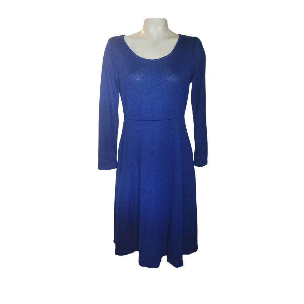 SUZANNE BIETRO Knee Length Dress Blue Long Sleeve A‎ Line Casual NWOT Officecore